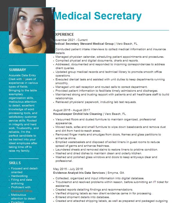 Medical Secretary Resume Example