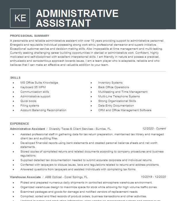 Administrative Assistant Resume Example