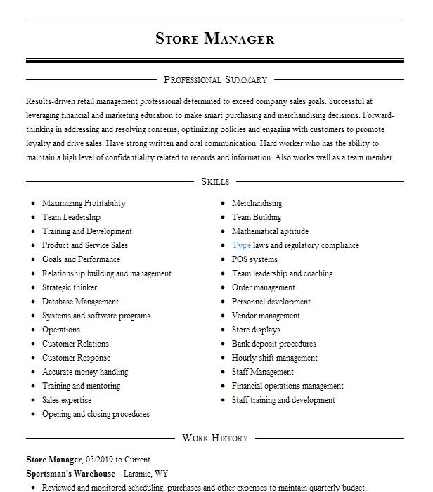 Store Manager Resume Example