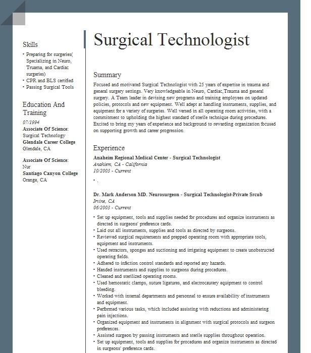 Surgical Technologist Resume Example