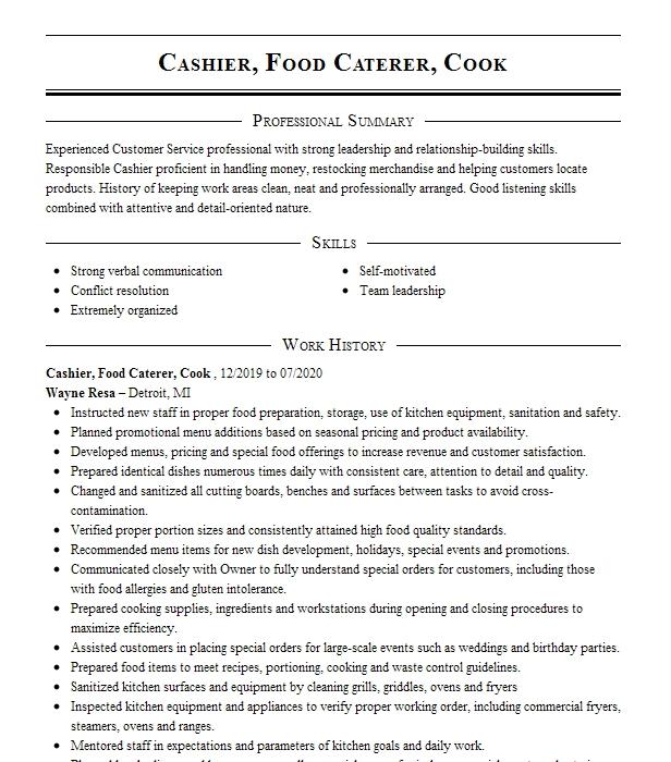 Caterer Prep Cook Resume Example