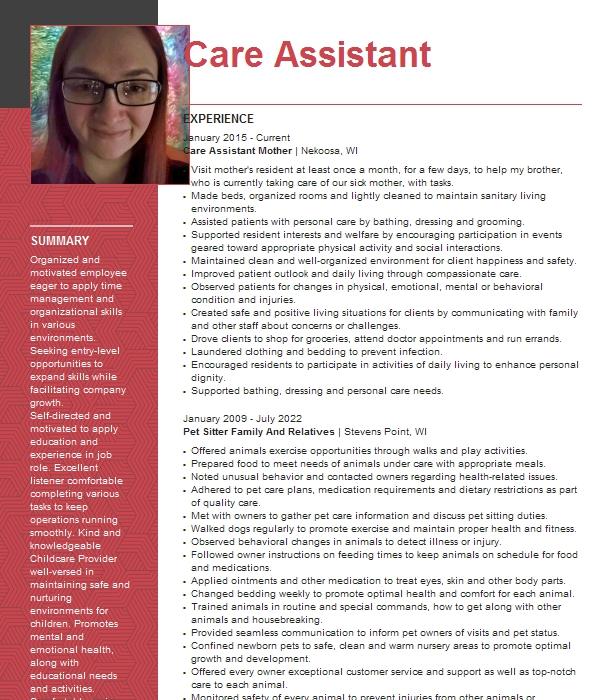 Care Assistant Resume Example