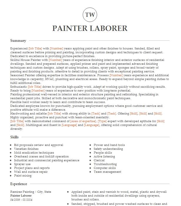 Painter Laborer Resume Example