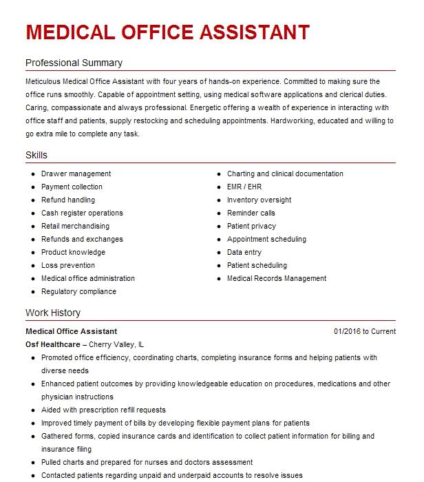 resume examples for medical office assistant