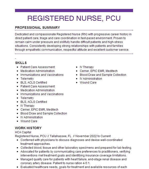 pcu rn resume examples