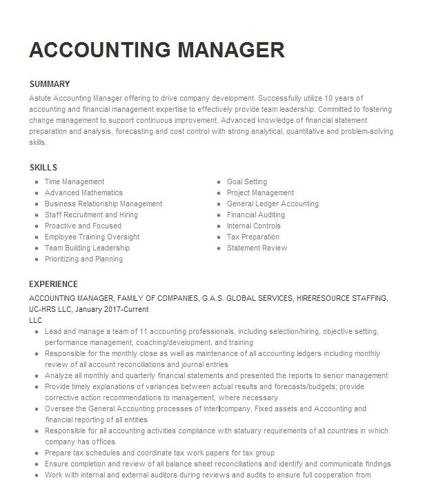 Accounting Manager Resume Example