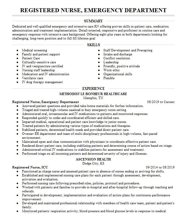 Registered Practical Nurse Emergency Department Resume Example