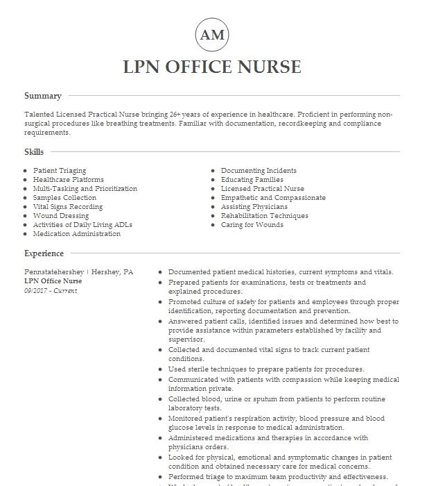 Lpn Office Nurse Resume Example 3037