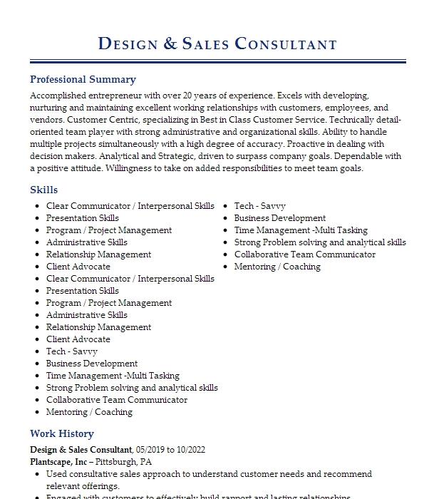 design-sales-consultant-resume-example