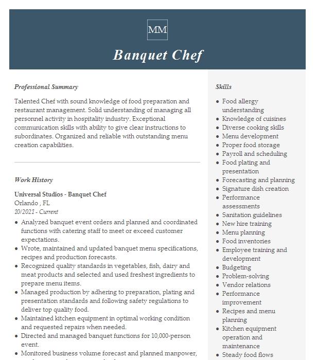 Restaurant Chef Resume Example