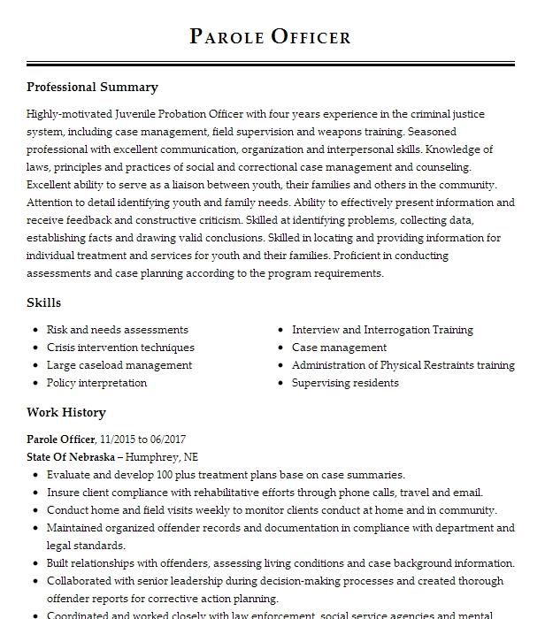 Sr Parole Officer Resume Example 9538