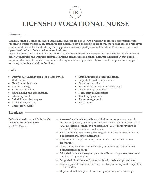 how to write a resume for licensed vocational nurse