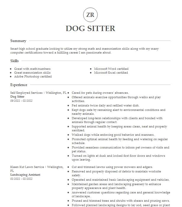 Dog Sitter Resume Example