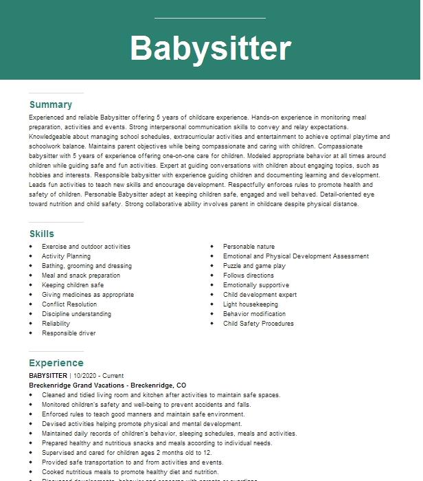 babysitter resume Babysitter resume samples (skills, objective, format ...