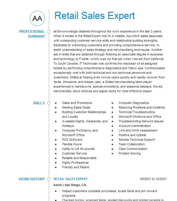 Retail Warehouse Expert Resume Example