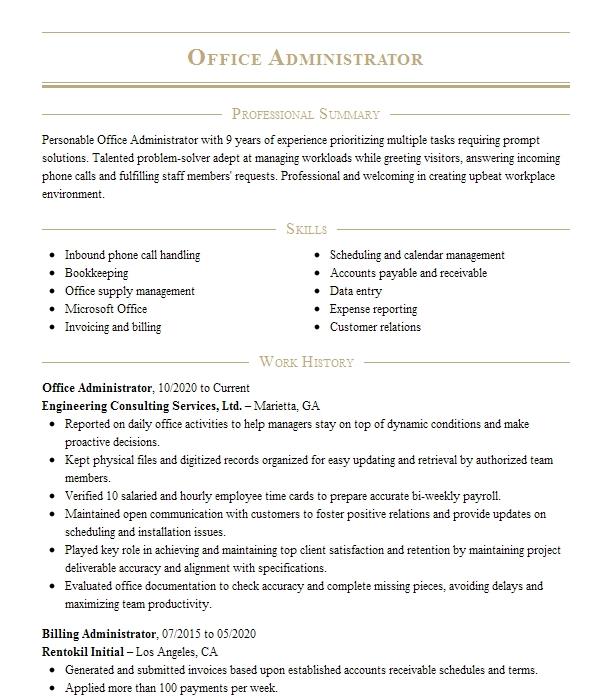 Office Administrator Resume Example