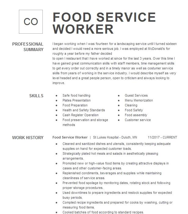 Food Service Worker Resume Example