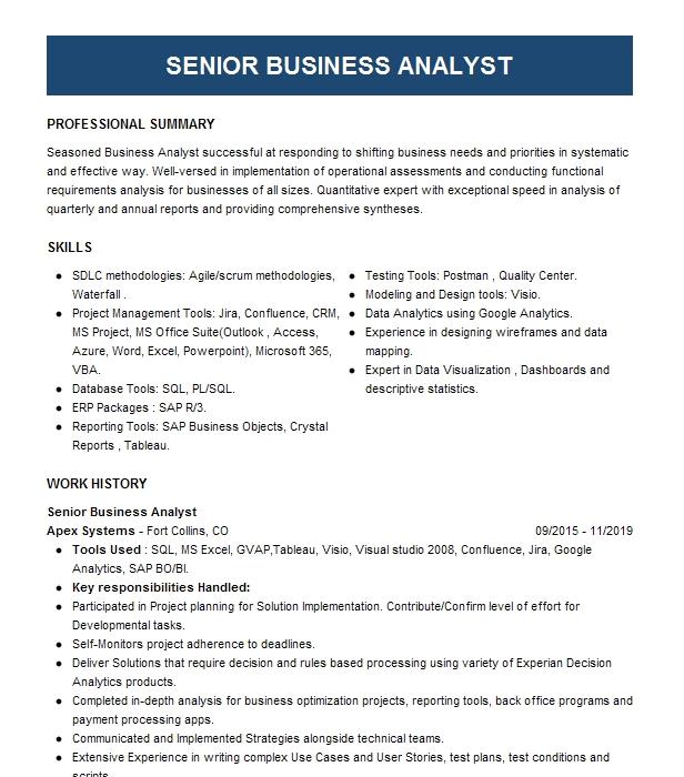 Senior Business Analyst Resume Example