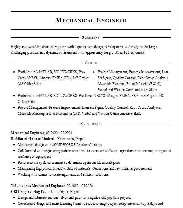 Mechanical Engineer Objectives | Resume Objective