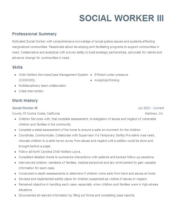 Social Worker Iii Resume Example