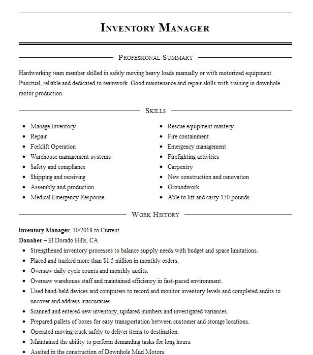 Inventory Manager Resume Example