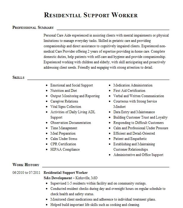 residential support worker personal statement