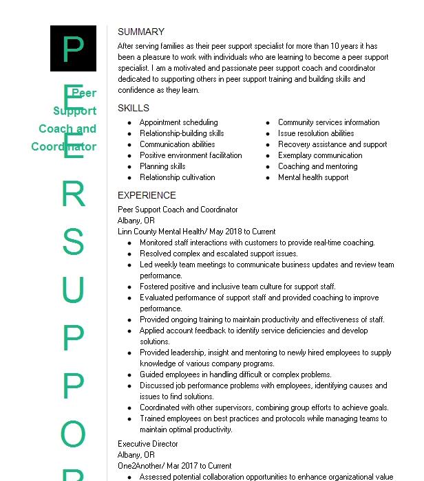 Peer Support Coach Resume Example