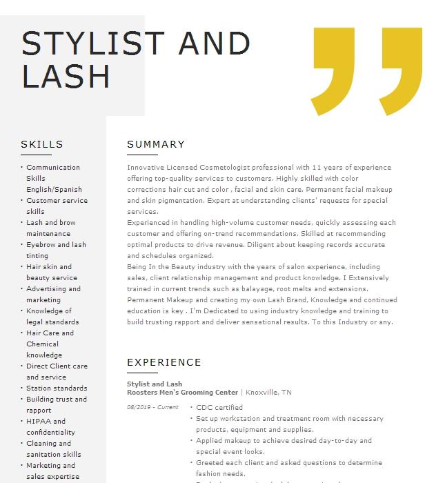 Management Trainee Lash Stylist Lash Consultant Resume Example