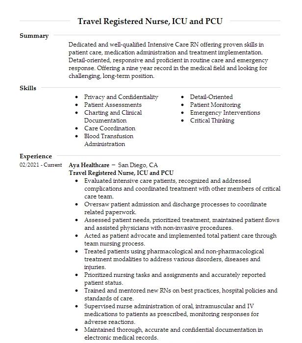 pcu rn resume examples