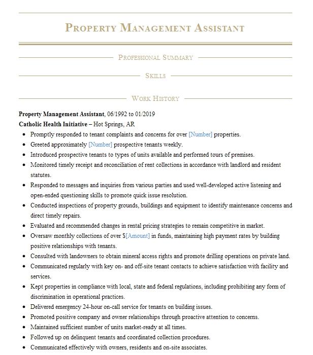 Property Management Assistant Resume Example 4326