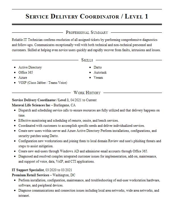 associate-prof-service-delivery-coordinator-resume-example