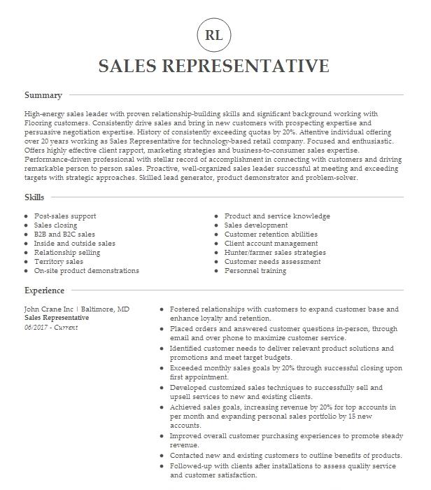 Sales Representative Resume Example