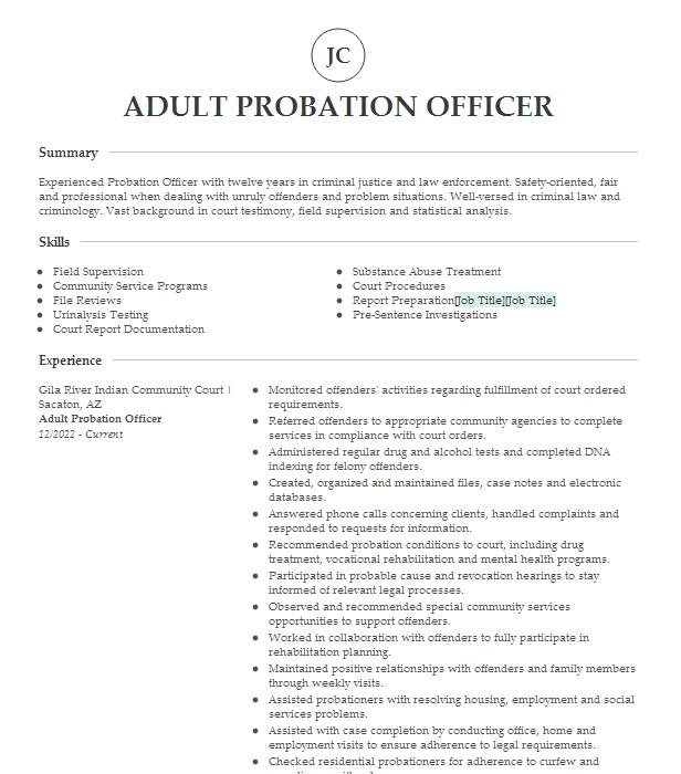 Adult Probation Officer Resume Example 2793