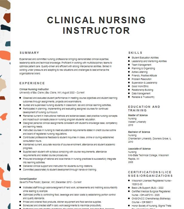 Nursing Clinical Instructor Resume Objective | LiveCareer