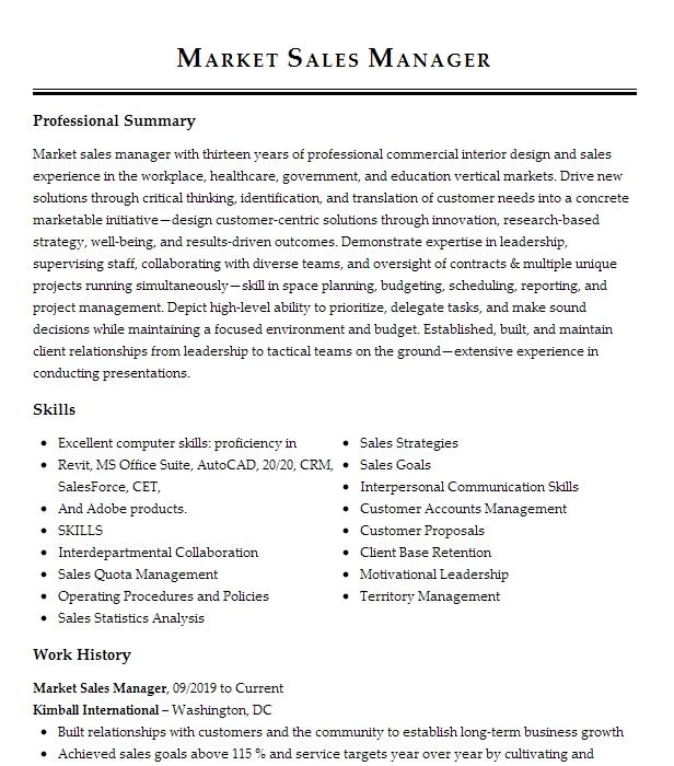 After Market Sales Manager Resume Example