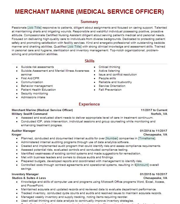 Merchant Marine Officer Resume Example