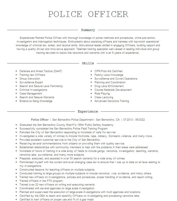 Police Officer Objectives | Resume Objective | LiveCareer