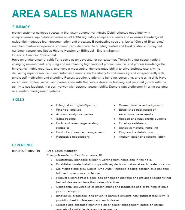 insurance-area-sales-manager-resume-example