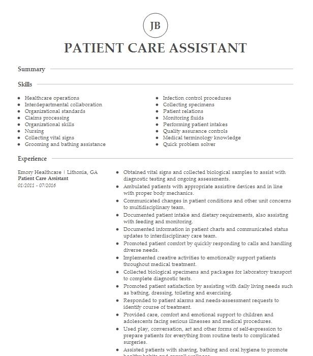 Patient Care Assistant Resume Example