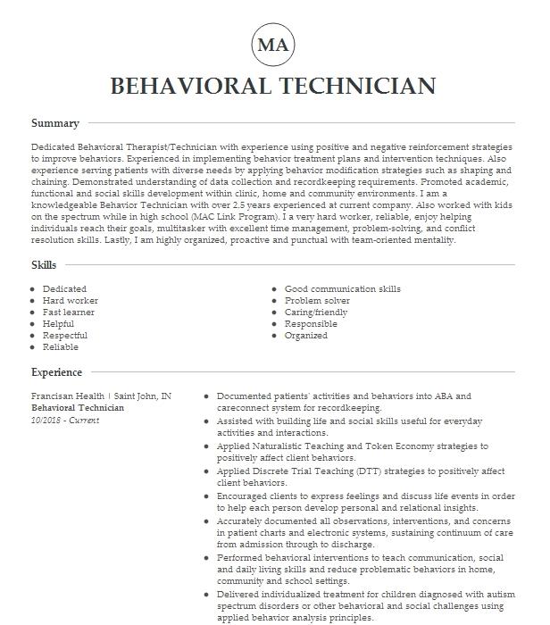 Behavioral Technician Resume Examples And Templates, 52% OFF