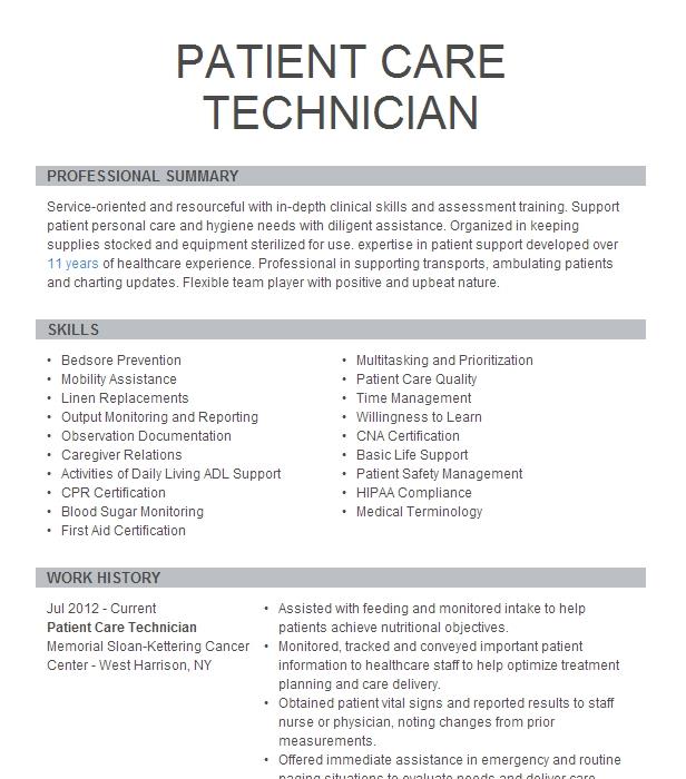 Patient Care Technician Resume Example