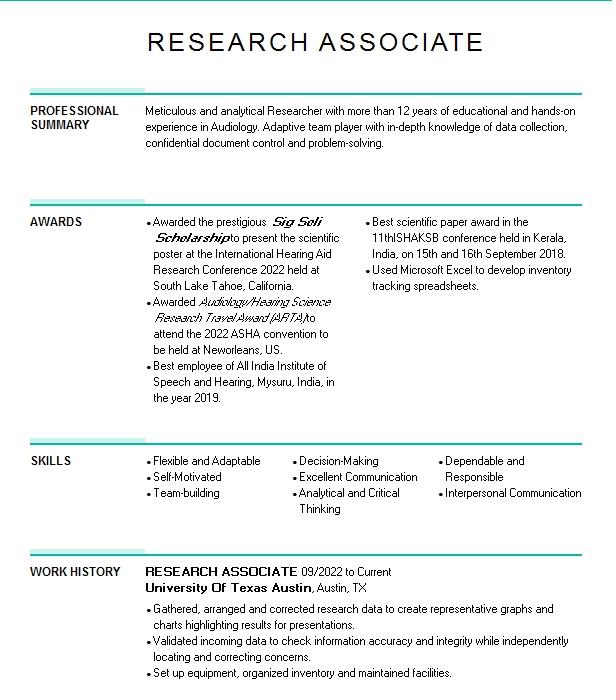 research associate skills resume