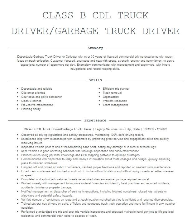 Cdl Class A Driver Resume Example