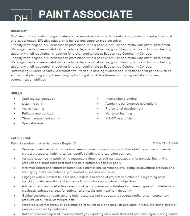 Paint Associate Resume Example