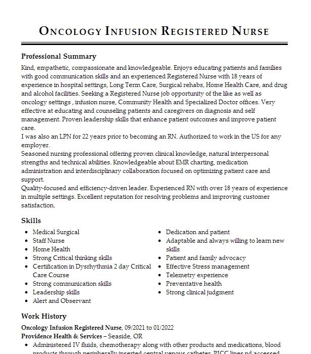 Oncology Nurse Objectives | Resume Objective | LiveCareer