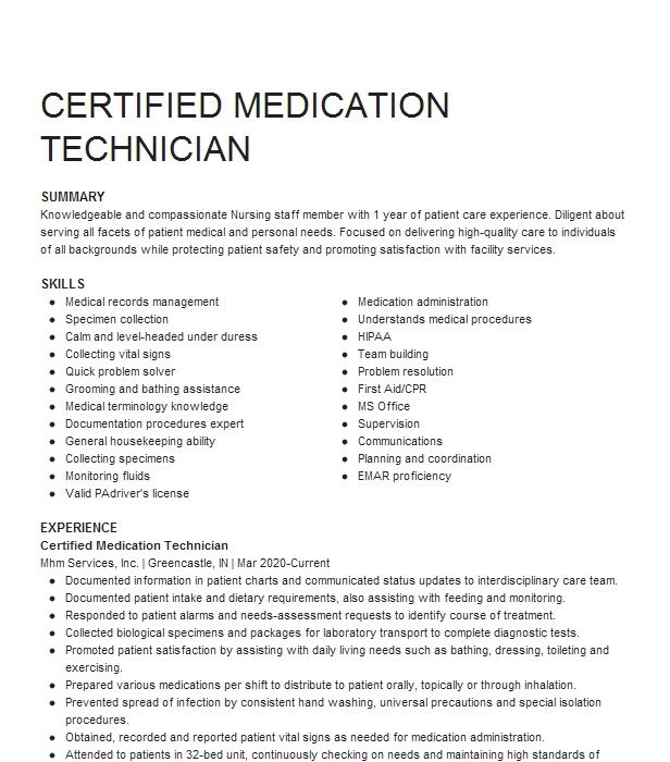 certified-medication-technician-resume-example