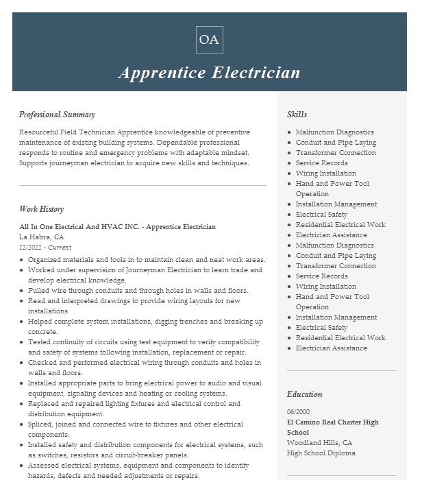 Apprentice Electrician Objectives | Resume Objective