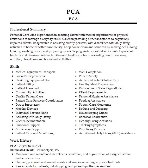 Pca Resume Example