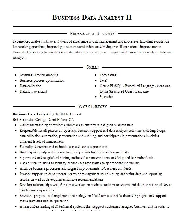 Business Analyst Data Analyst Resume Example