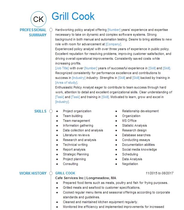 Grill Cook Resume Example